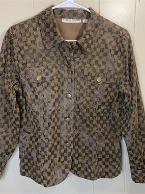 Bamboo Traders Women's Brown Patterned Button-Front Jacket S